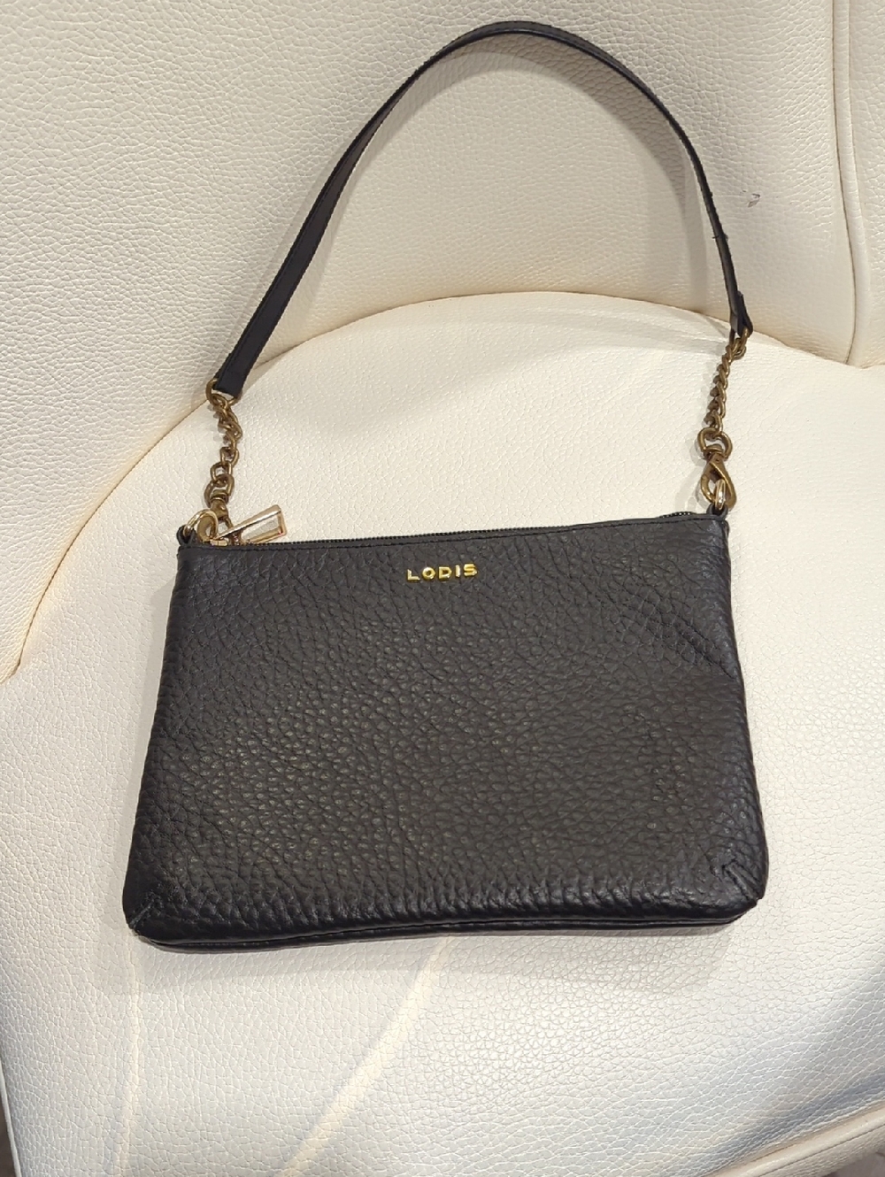 Lodis Black Pebbled Leather Crossbody with Gold Hardware
